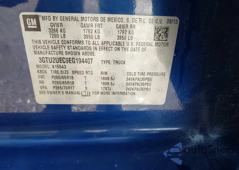 2014 GMC Sierra 1500 Sle from USA, damaged, VIN 3GTU2UEC9EG194407